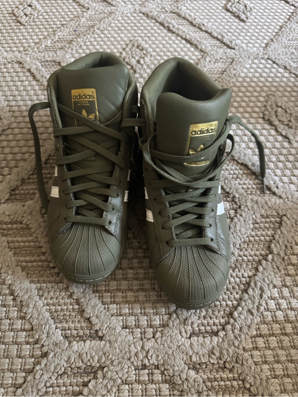 adidas Olive Green Knit Sneaker Tongue Detail
